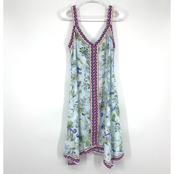 Sundance Beach Breeze Dress Blue Floral Print Sleeveless V Neck - Picture 8 of 10